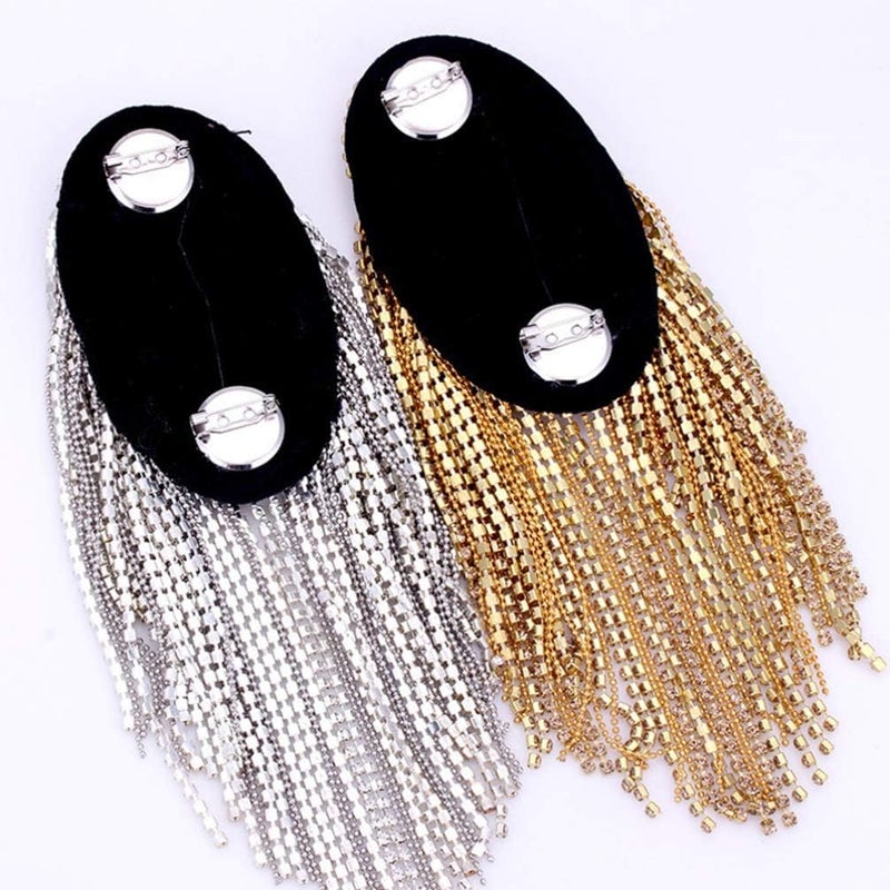 TENDYCOCO Halloween Costumes Tassel Epaulet Shoulder Pads Rhinestone Shoulder Board Costume Shoulder Jewelry Shoulder Badge Decor for Suit（Golden） Mens Clothing - Image 3